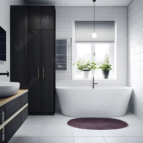 Bathroom design interior in scandinavian style. Stylish and calm. bathroom interior design project.  generative AI