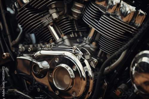 Close up view of a shiny motorcycle engine, AI Generated