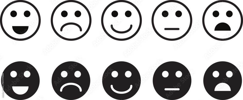 Emoji icon set of satisfaction level. Simple feedback in form of emotions in flat style Emoji icon set of satisfaction level. Simple feedback in form of emotions in flat style