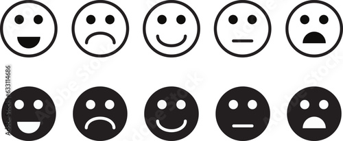 Emoji icon set of satisfaction level. Simple feedback in form of emotions in flat style