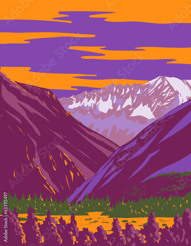 WPA poster art of Sacred Valley of the Incas or the Urubamba Valley in the Andes or the Andean Mountain Range in Peru done in works project administration or Art Deco style.