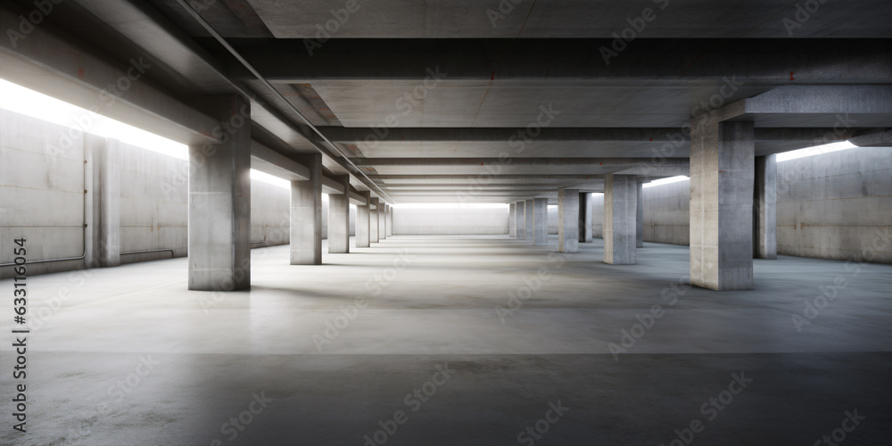 3d style of modern concrete architecture. Empty cement floor car park 3d style of modern concrete architecture. Empty cement floor car park
