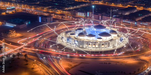 Aerial night view of city - Generative AI