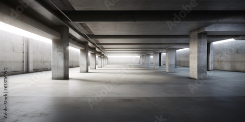 3d style of modern concrete architecture. Empty cement floor car park