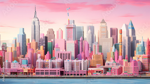 Pink city skyline