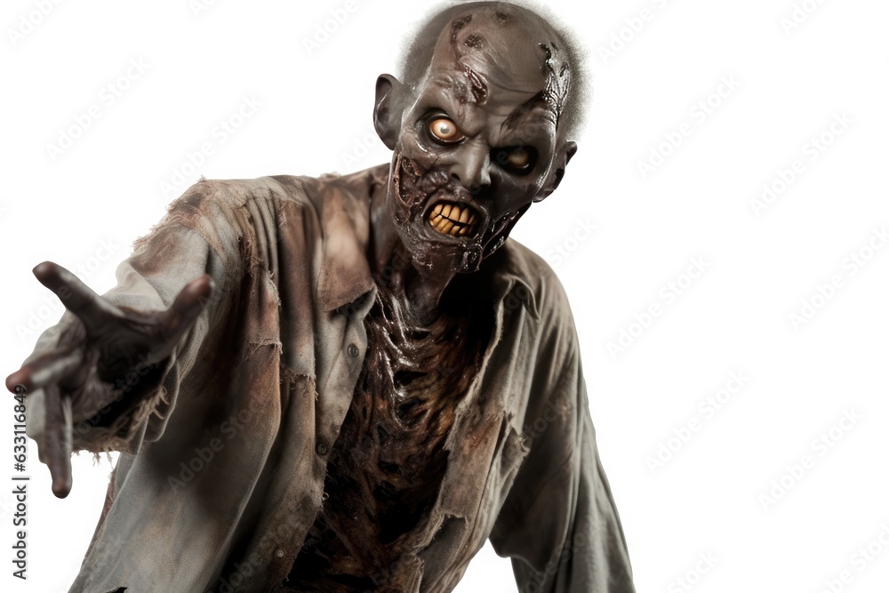 Dead man zombie isolated on white background.