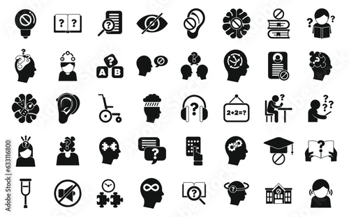 Learning disability icons set simple vector. Education insclusive. School test