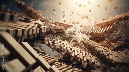 Bank collapse domino effect conceptual 3d rendering bankruptcy illustration photo