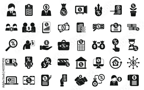 Lender icons set simple vector. Man bank. Loan credit