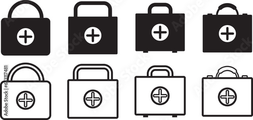 Medical bag icon set. First aid. Editable vector