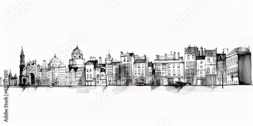 Cityscape Sketch  Sketch. Urban Architecture - Illustration on white background copy space