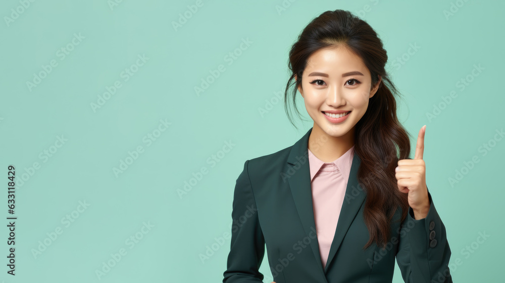 Successful asian businesswoman cheering in the office is satisfied with the results of the achievement, pointing finger Successful asian businesswoman cheering in the office is satisfied with the results of the achievement, pointing finger