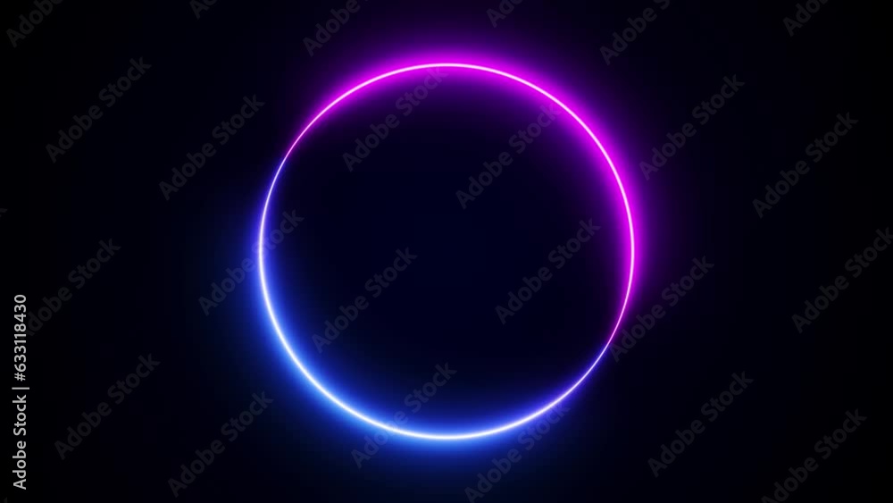 Vibrant neon circle abstract futuristic hi-tech motion background. Video loop animation. 3d render, blue pink neon round frame, circle, ring shape, empty space, ultraviolet light, 80's retro style Vibrant neon circle abstract futuristic hi-tech motion background. Video loop animation. 3d render, blue pink neon round frame, circle, ring shape, empty space, ultraviolet light, 80's retro style
