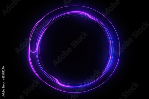 Abstraction of glowing purple circles isolated on black background. Generative AI
