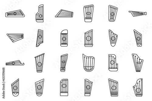 Kantele icons set outline vector. Classic chord. Culture concept