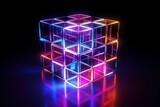 Abstract neon cube. Generate Ai