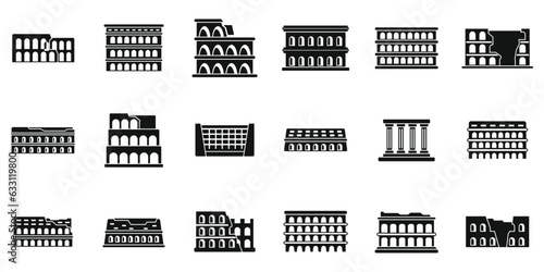 Amphitheater icons set simple vector. Arena ancient. Capital stadium