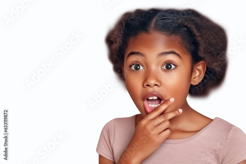 teenage black girl yelling or calling with hand to mouth