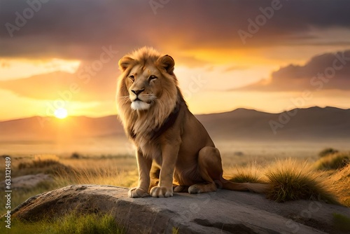 lion in the sunset