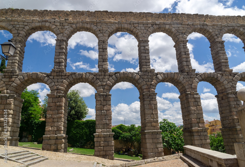 Partial view of the Segovia aqueduct (2nd century AD). UNESCO World Heritage Site. Castile and Leon, Spain.