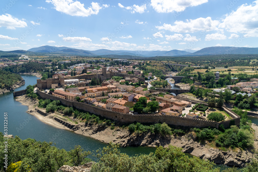 Panoramic view of the town of Buitrago del Lozoya. Its walled enclosure remains in a complete state. Community of Madrid, Spain.