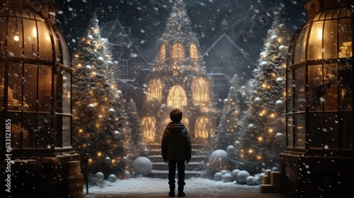 Child in Christmas at Snowy Night