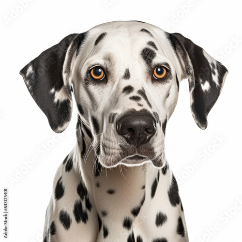 Isolated Dalmatian Dog with Visibly Sad Expression on White Background © bomoge.pl