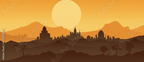 Ethiopia Famous Landmarks Skyline Silhouette Style, Colorful, Cityscape, Travel and Tourist Attraction - Generative AI