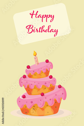 Birthday card with cake and candles  vector illustration.