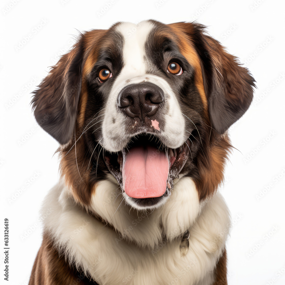 Smiling Saint Bernard Dog with White Background - Isolated Image