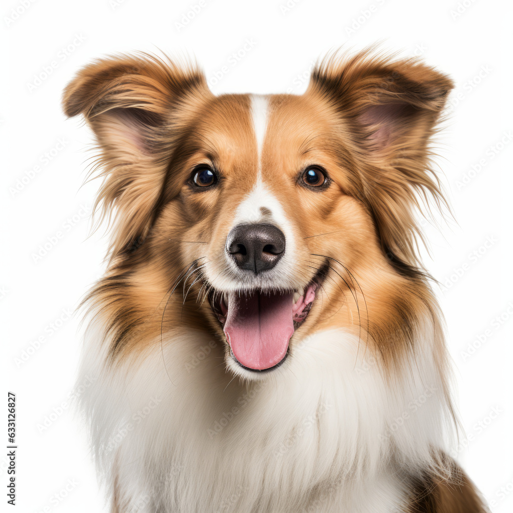 Smiling Shetland Sheepdog Dog with White Background - Isolated Image Smiling Shetland Sheepdog Dog with White Background - Isolated Image