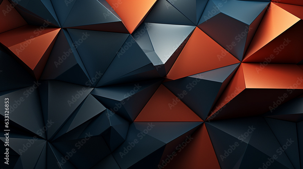 A futuristic and technologically inspired abstract texture in blue and orange hues, featuring a pattern of 3D triangular shapes on a wall background. This illustration serves as a A futuristic and technologically inspired abstract texture in blue and orange hues, featuring a pattern of 3D triangular shapes on a wall background. This illustration serves as a