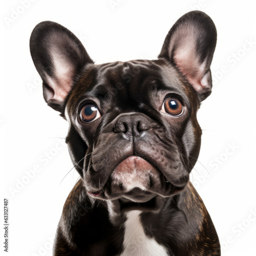 Isolated French Bulldog Portrait with Confused Tilted Head on White Background © bomoge.pl