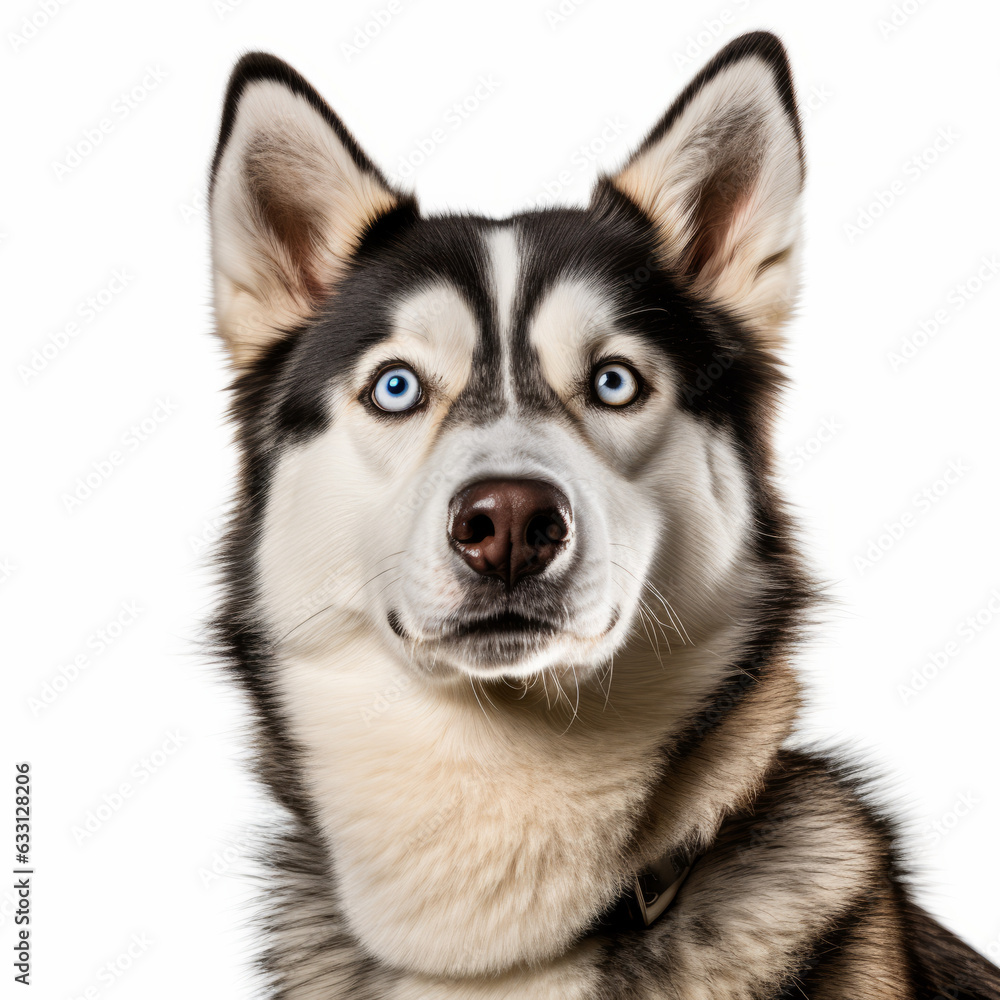 Isolated Siberian Husky Dog with Tilted Head on White Background