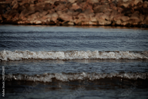 Sea waves like stairs. The mood is like before a storm.