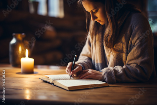 person deep in thought while writing in their journal, symbolizing introspection and self-discovery Generative AI photo