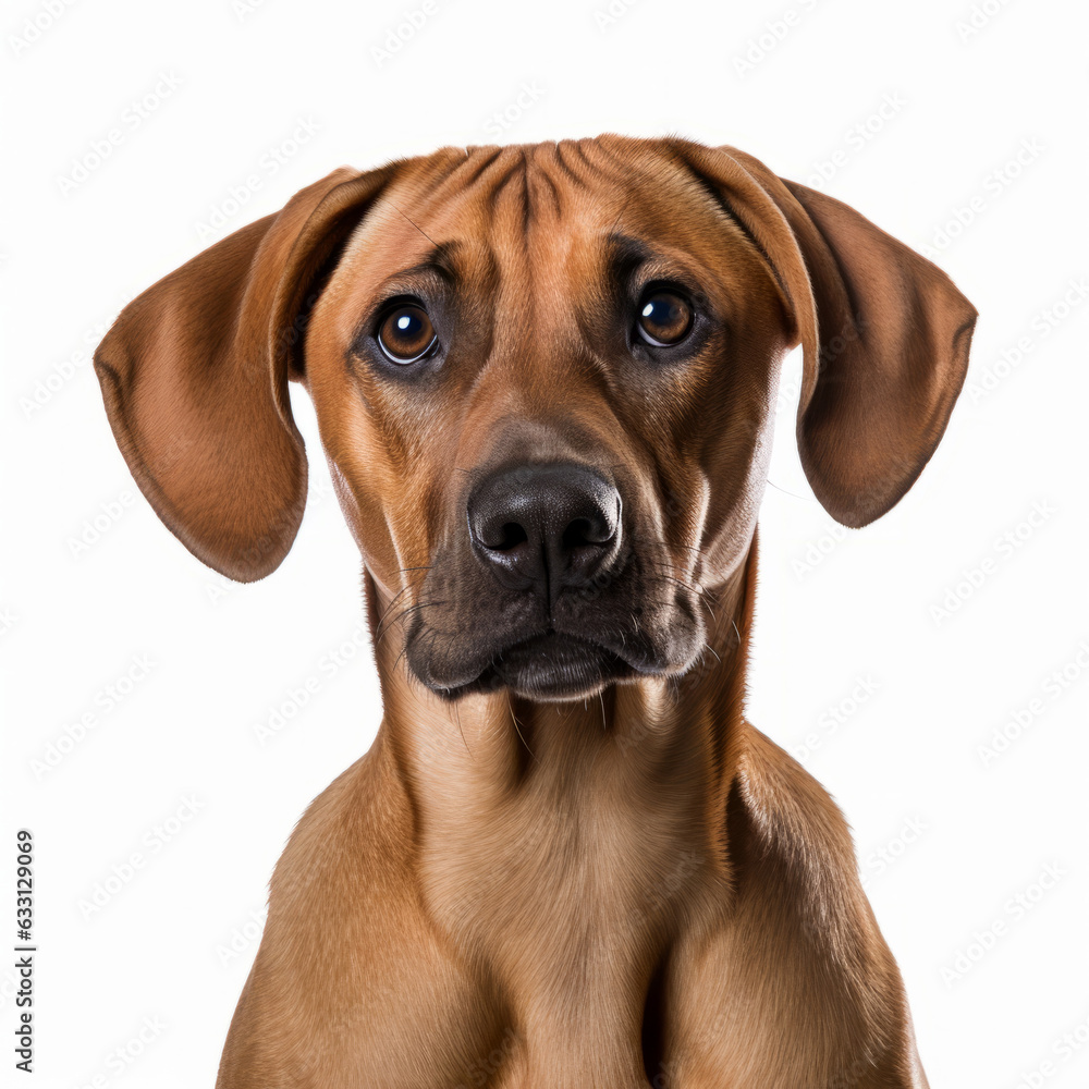 Isolated Rhodesian Ridgeback Dog with Confused Expression on White Background