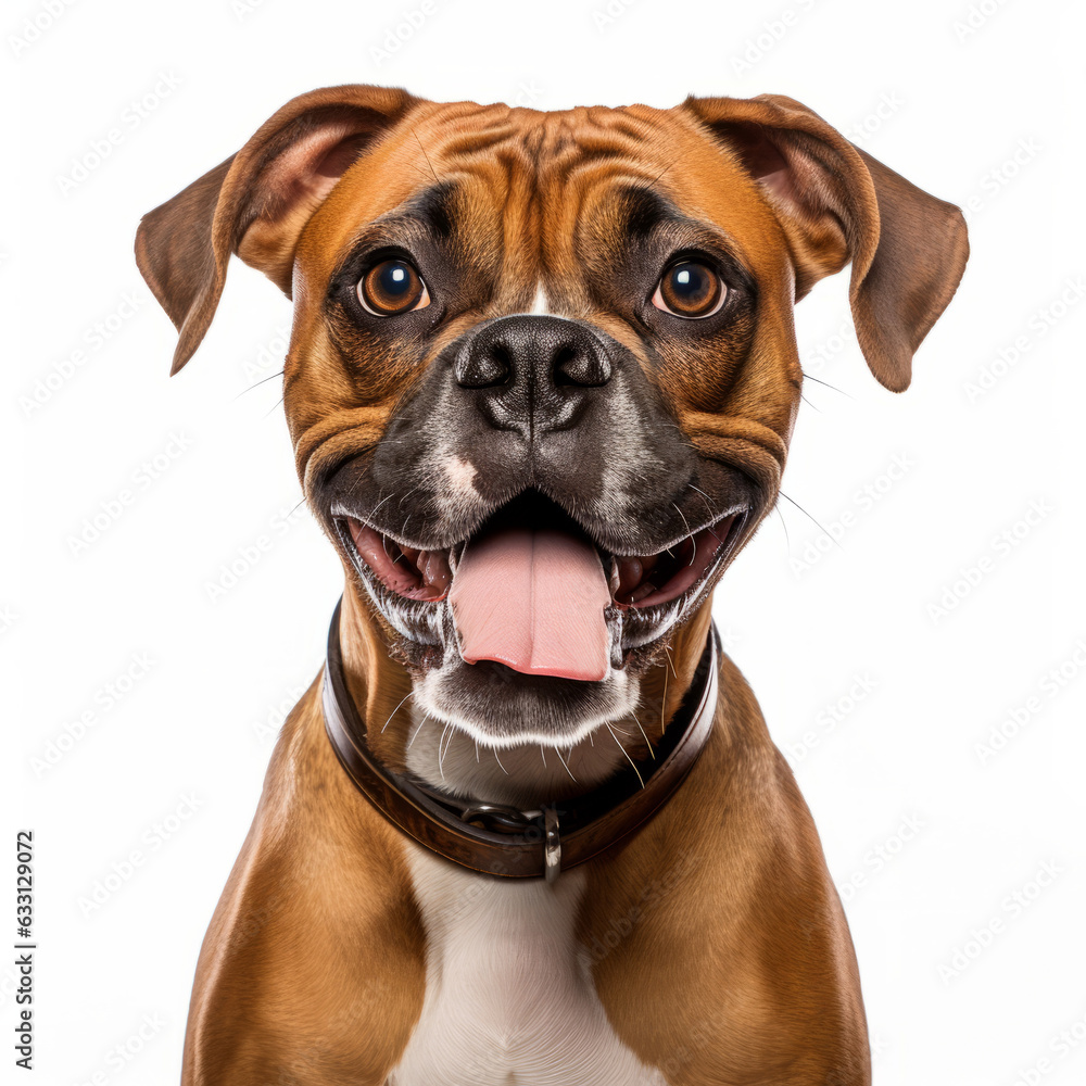 Smiling Boxer Dog with White Background - Isolated Portrait Image