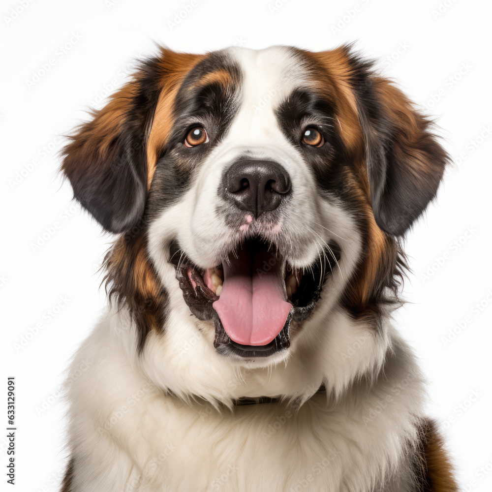 Smiling Saint Bernard Dog with White Background - Isolated Image