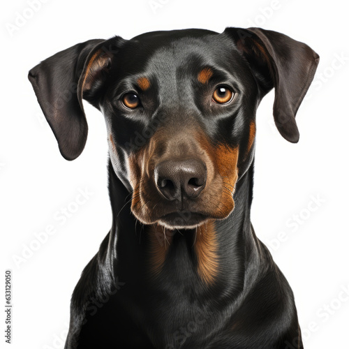 Isolated Doberman Pinscher Dog with Visibly Sad Expression on White Background