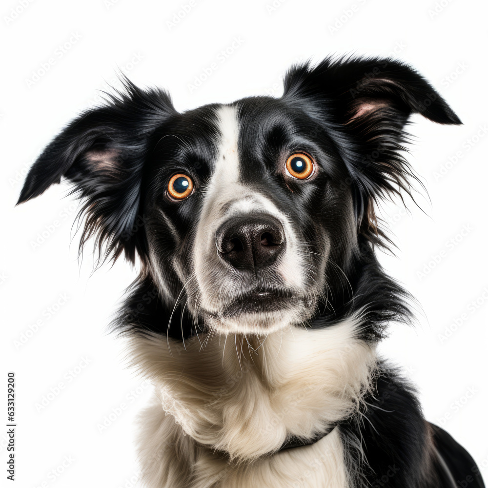 Fototapeta premium Isolated Border Collie Dog with Tilted Head on White Background