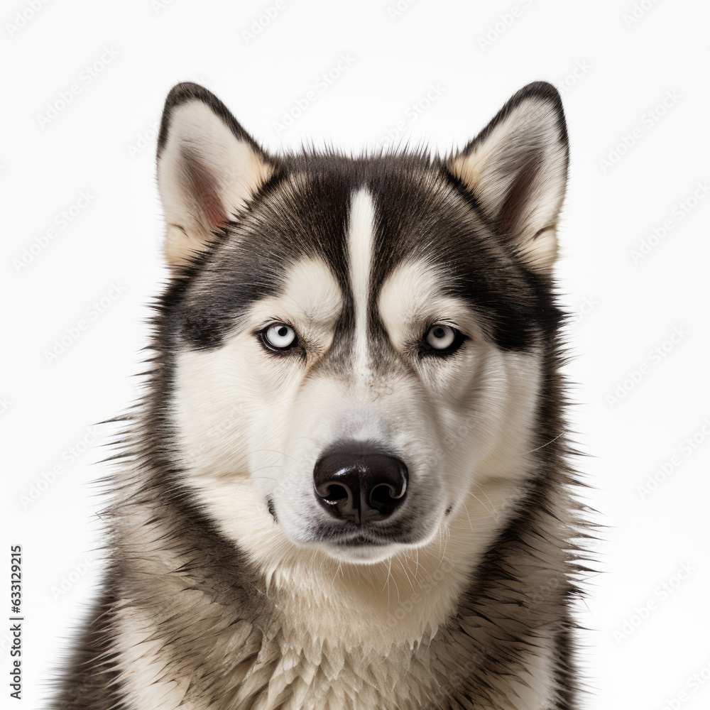 Isolated Siberian Husky Dog with Visibly Sad Expression on White Background