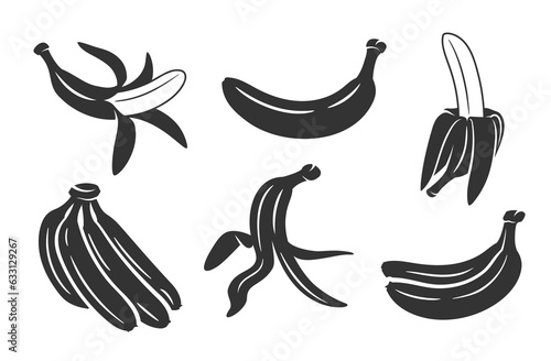Set of bananas silhouette isolated on white background. Simple style. Vector illustration