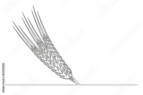 Continuous one line spikelet. Vintage spikelet isolated on a white background. Beer brewer concept. Vector illustration