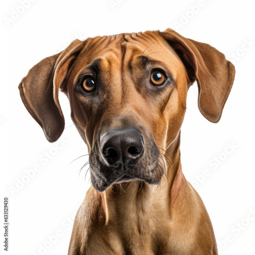 Isolated Rhodesian Ridgeback Dog with Confused Expression on White Background