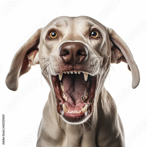 Isolated Weimaraner Dog with Angry Expression on White Background - Stock Image