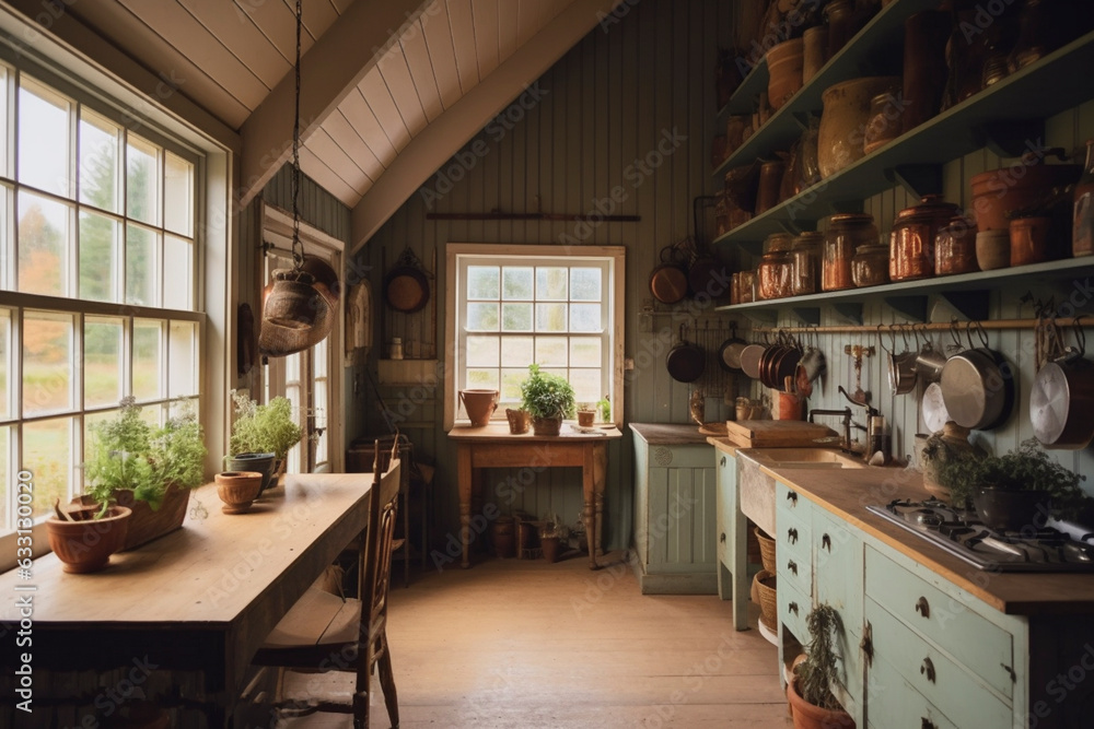 Rustic kitchen style in classic wooden house