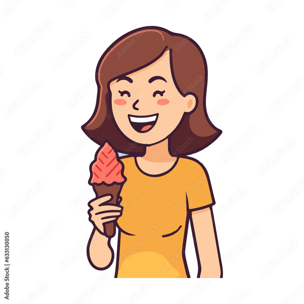 girl eating ice cream, happy smile face vector girl eating ice cream, happy smile face vector