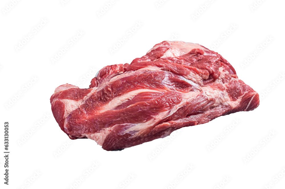 Boneless Raw lamb neck meat on a butcher table. High quality Isolate, transparent 