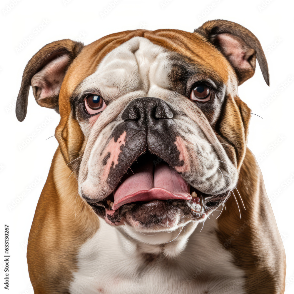 Angry Bulldog Growling Aggressively on White Background - Isolated Image